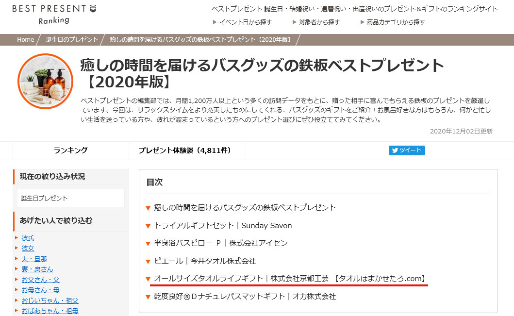 ベストプレゼントさん掲載御礼